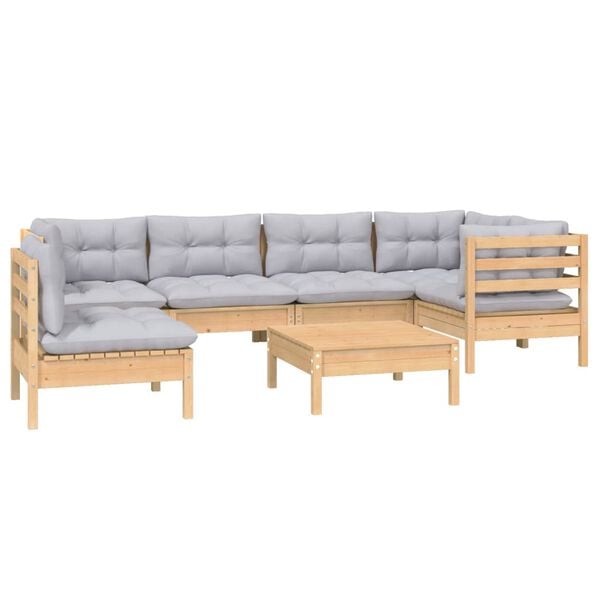vidaXL Garden Lounge Set Grey Solid Pinewood 7 Piece Set Modular
