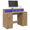 vidaXL Desk with LED Lights Artisian Oak 47.2x21.7x35.8" Engineered Wood