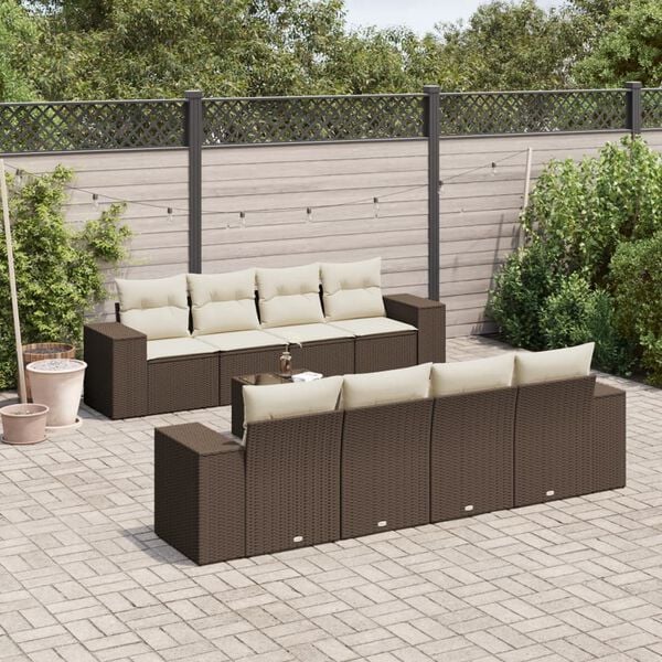 vidaXL Garden Sofa Set Brown PE Rattan 9 Piece UV-resistant materials