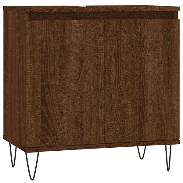 vidaXL Bathroom Cabinet Brown Oak Engineered Wood, Iron Compact