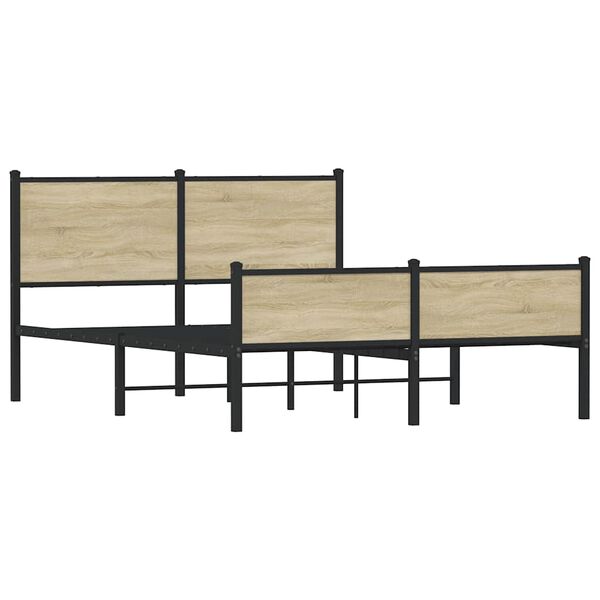 vidaXL Bed Frame Sonoma Oak Steel, Engineered Wood