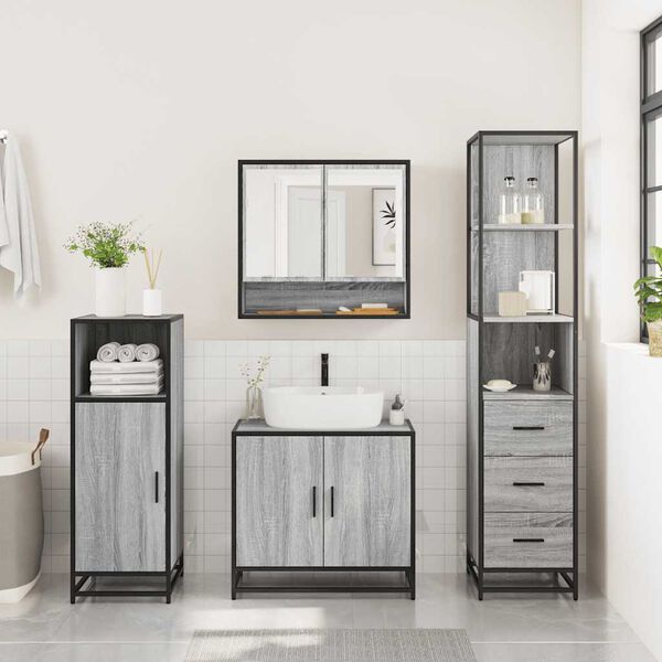 vidaXL Bathroom Furniture Set Grey Sonoma Engineered wood, metal Tall