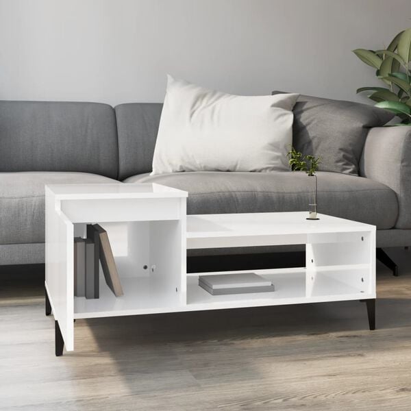 vidaXL Coffee Table High Gloss White Engineered Wood, Metal Large