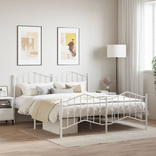 vidaXL Bed Frame White Powder-coated steel Super King Bed Frame