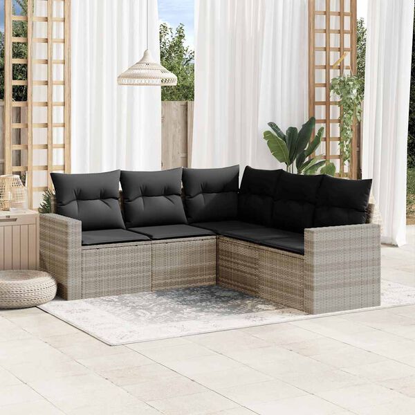 vidaXL Garden Sofa Set Light Grey PE rattan, powder-coated steel, polyester