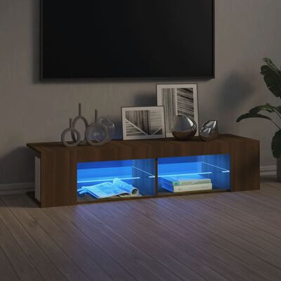 vidaXL TV Stand with LED Lights Brown Oak 53.1"x15.4"x11.8"