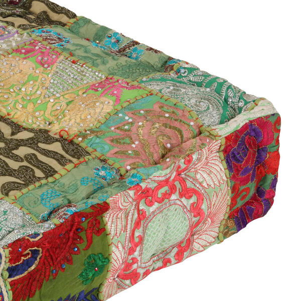 vidaXL Pouffe Green with multicolor patchwork 100% Cotton Medium Pattern