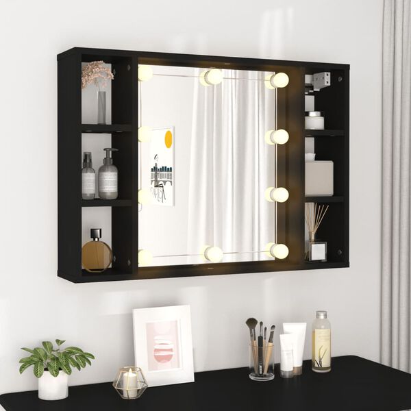 vidaXL Mirror Cabinet Black Engineered wood, acrylic Medium