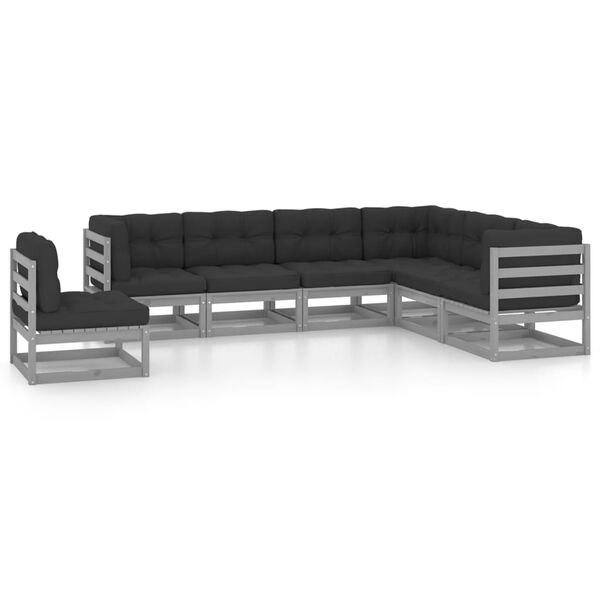 vidaXL Garden Lounge Set Grey Solid pinewood, fabric (100% polyester)