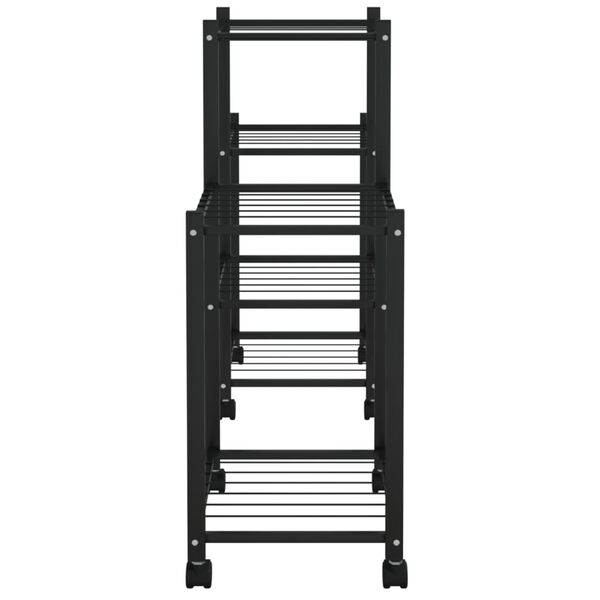 vidaXL Flower Stand Black Iron Medium Rollable Flower Stand