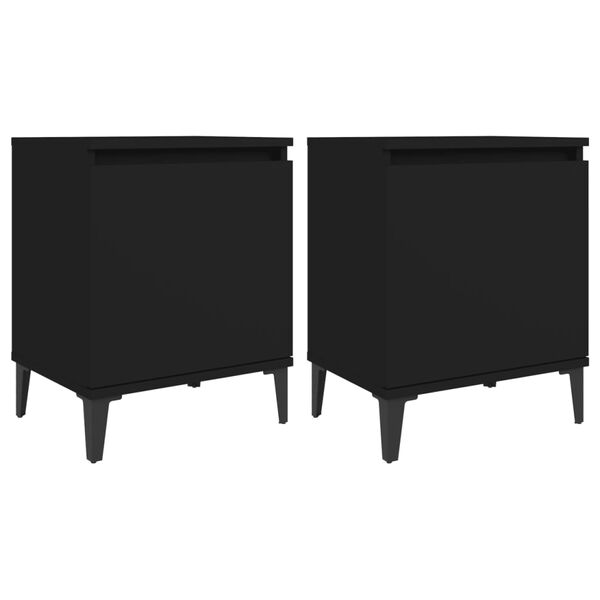 vidaXL Bed Cabinet Set of 2 Black Engineered wood, Metal Compact
