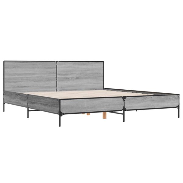 vidaXL Bed Frame Grey Sonoma Engineered Wood, Metal, Plywood Super King