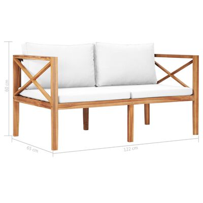 vidaXL Patio Bench with Cream Cushions Solid Teak Wood