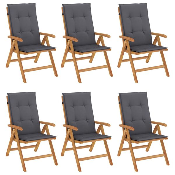 vidaXL Reclining Garden Chair Set of 6 Anthracite, Teak