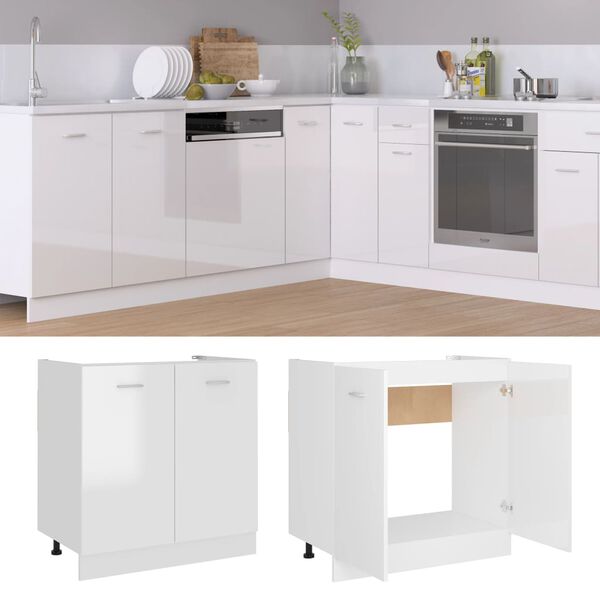 vidaXL Sink Base Cabinet High Gloss White Engineered Wood