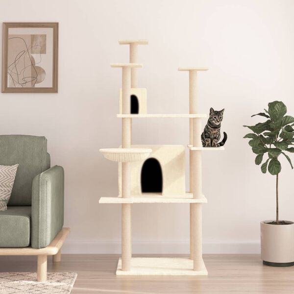 vidaXL Cat Tree Cream Engineered Wood, Plush, Sisal