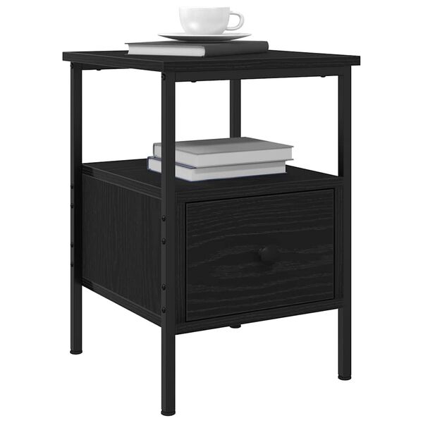vidaXL Bedside Cabinet with Drawer Black Oak 13.39 x 14.17 x 19.69 in