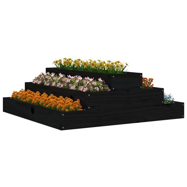 vidaXL Planter Black Solid Pine Wood 31.5 x 31.5 in. Durable Planter