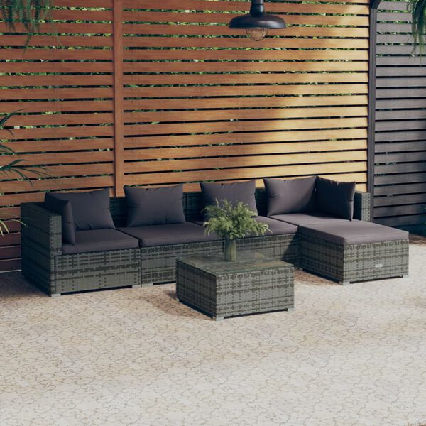 vidaXL Garden Lounge Set Grey PE rattan, powder-coated steel, plastic, glass