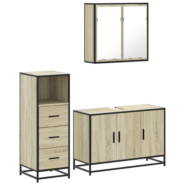 vidaXL Bathroom Furniture Set Sonoma Oak Engineered wood, metal, glass