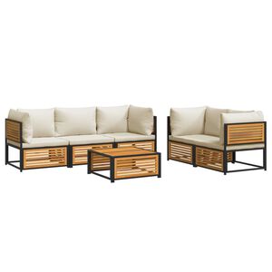vidaXL Garden Sofa Set Cream white cushions, wood brown acacia frame