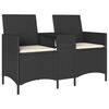 vidaXL Patio Sofa 2-Seater with Table and Cushions Black Poly Rattan