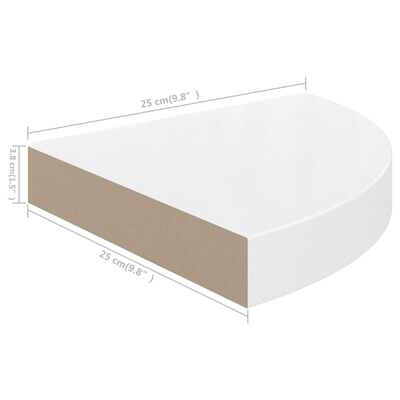 vidaXL Floating Corner Shelves 2 pcs High Gloss White 9.8"x9.8"x1.5" MDF