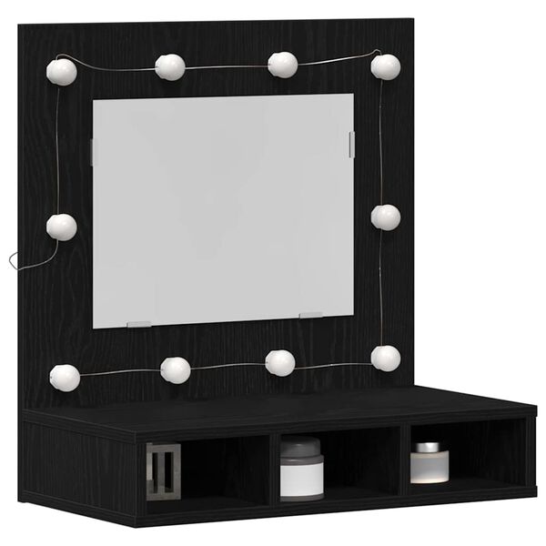 vidaXL Mirror Cabinet with Shelf Black Oak 23.62 x 12.40 x 24.41 in