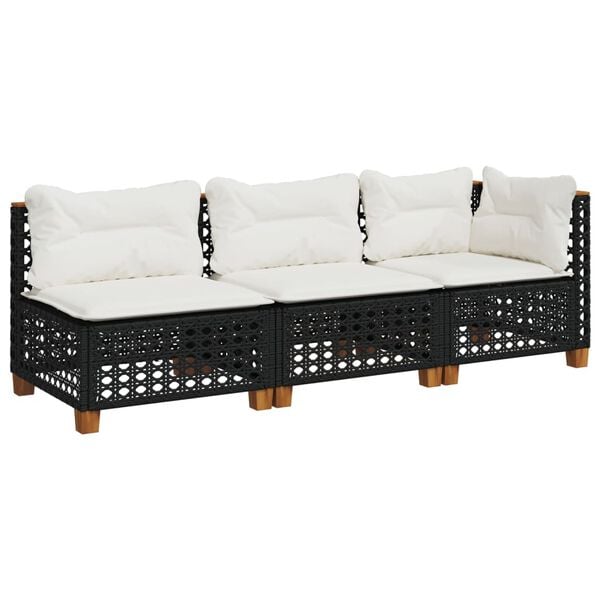 vidaXL Garden Sofa Set of 3 Black and Cream White