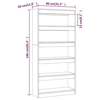 vidaXL Book Cabinet/Room Divider Smoked Oak 31.5"x11.8"x65.4" Engineered Wood