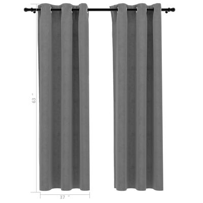 vidaXL Blackout Curtains with Rings 2 pcs Gray 37"x63" Velvet