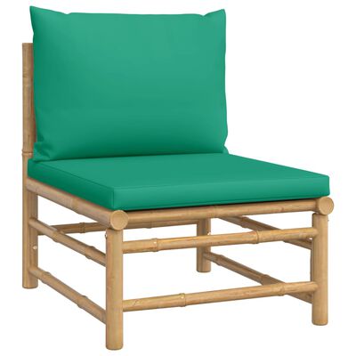 vidaXL 4 Piece Patio Lounge Set with Green Cushions Bamboo
