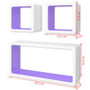 3 White-Purple MDF Floating Wall Display Shelf Cubes Book/DVD Storage
