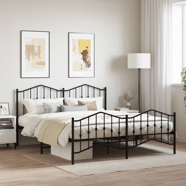 vidaXL Bed Frame Black Powder-Coated Steel 63x79 in Bed Frame