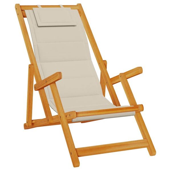 vidaXL Folding Beach Chair Taupe Acacia Wood Medium Foldable
