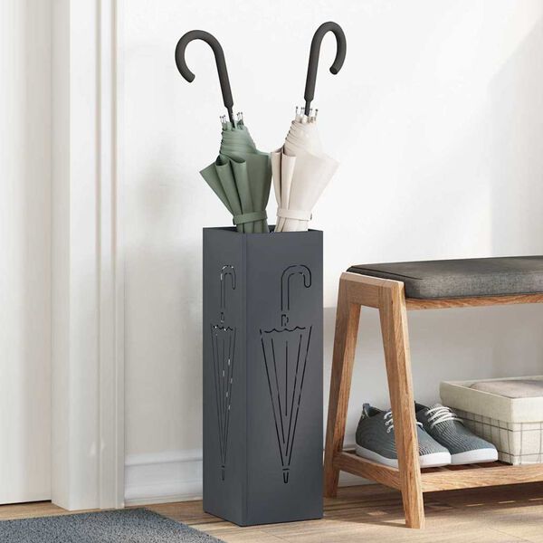 vidaXL Umbrella Stand Anthracite 15.5 x 15.5 x 49 cm Metal