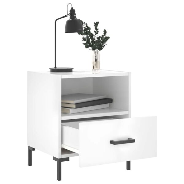 vidaXL Bedside Cabinet Set of 2 High gloss white Engineered wood, Iron