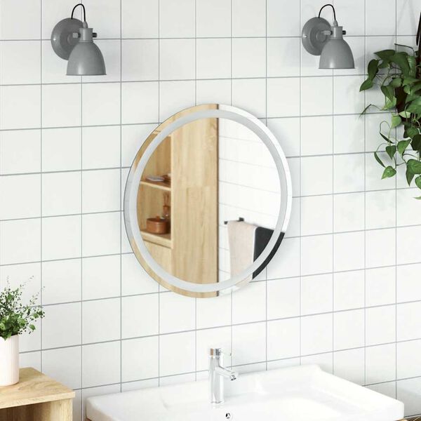 vidaXL LED Bathroom Mirror Transparent Glass 23.6 in diameter