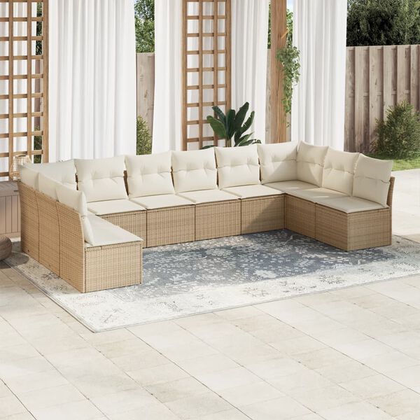 vidaXL Garden Sofa Set Beige PE Rattan, Powder-Coated Steel, Polyester