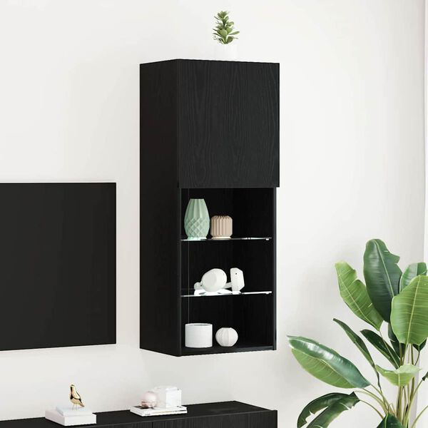 vidaXL TV Cabinet Set Wall-mounted Black Oak 15.94 x 11.81 x 40.16 in