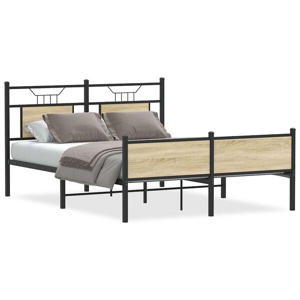 vidaXL Bed Frame Sonoma Oak Engineered wood and steel Double Bed Frame