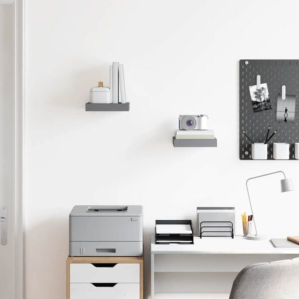 vidaXL Wall Shelf Set of 2 High gloss gray Honeycomb MDF, Metal