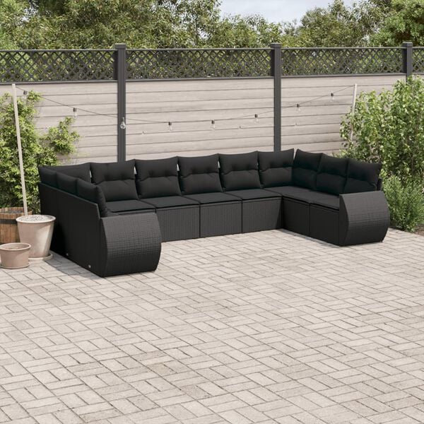 vidaXL Garden Sofa Set Black PE rattan, powder-coated steel, polyester