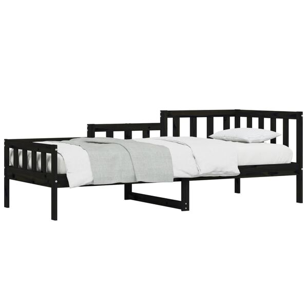 vidaXL Day Bed Black Solid pine wood Twin Day Bed Rectangular Modern