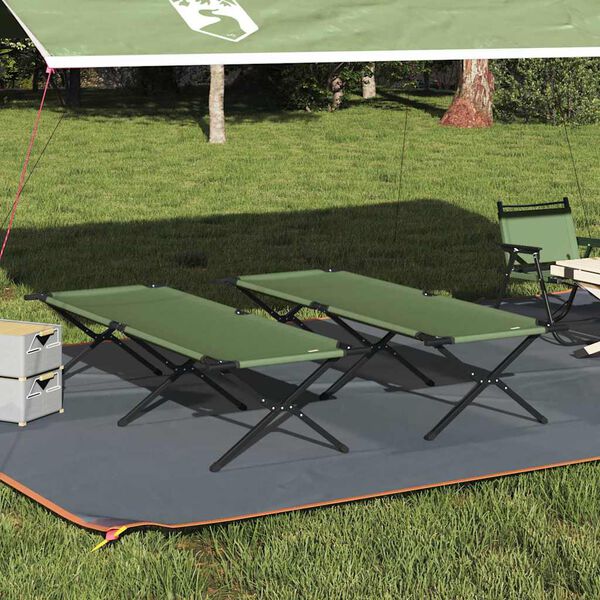 vidaXL Folding Camping Bed Manual 2 pcs Green 82.68 x 31.50 x 18.11 in