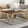 vidaXL Coffee Table Gold Stainless Steel and Solid Sleeper Wood