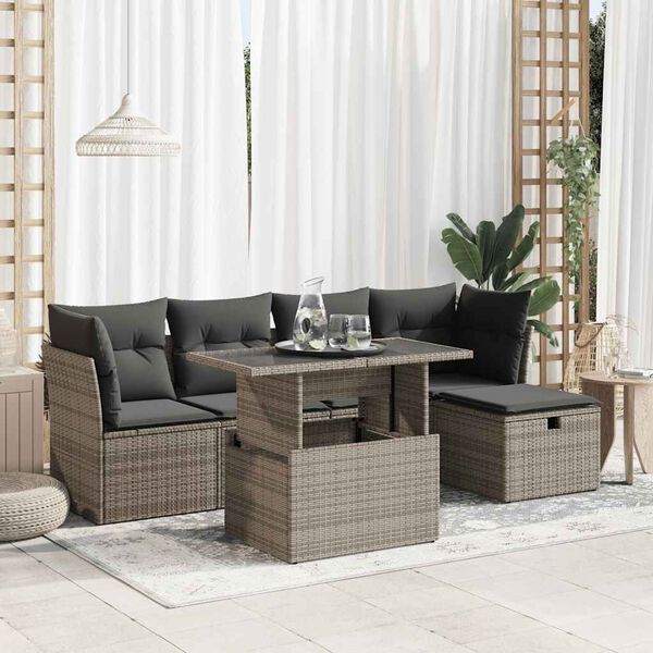 vidaXL Garden Sofa Set Grey PE rattan, powder-coated steel, tempered glass