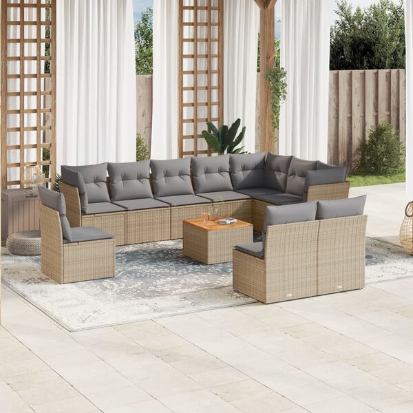 vidaXL 11 Piece Patio Sofa Set with Cushions Beige Poly Rattan