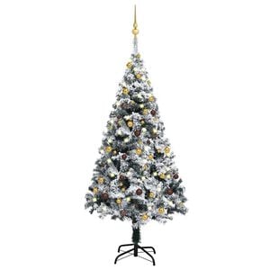 vidaXL Artificial Christmas Tree Green with white snow effect PVC 59 in