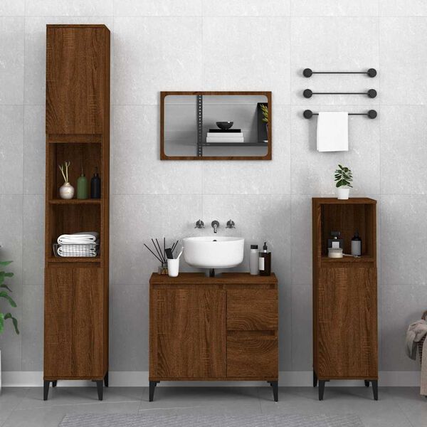 vidaXL Bathroom Cabinet Brown Oak Engineered Wood Medium